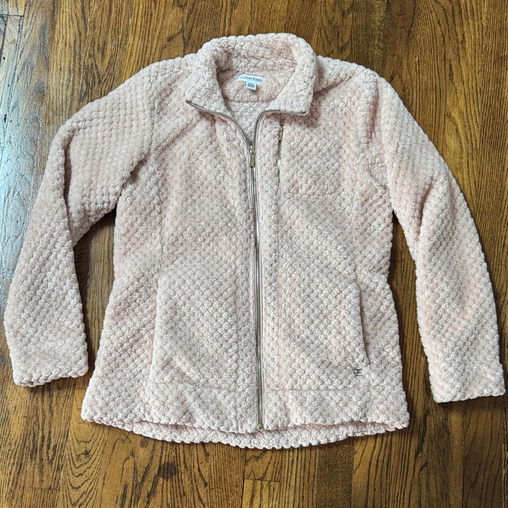 Calvin Klein Women's Light Pink Sherpa Teddy Cozy Jacket Zip Up